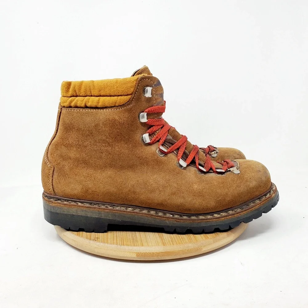 LOWA Boots Mens 6 N Brown Suede‎ Lace Up Trail Hiker Alpine Vintage Red Laces